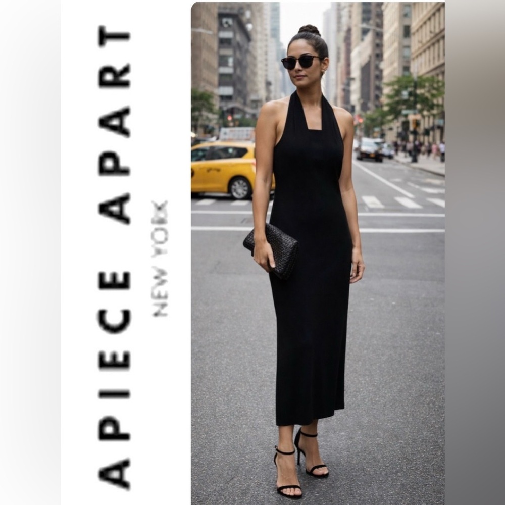 APiece Apart Black Halter Jersey Knit Midi Dress Sz S Minimalist Chic NWT